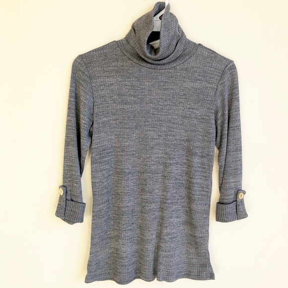 Charcoal 3/4 sleeve ribbed turtleneck top, NEW - Picture 4 of 8
